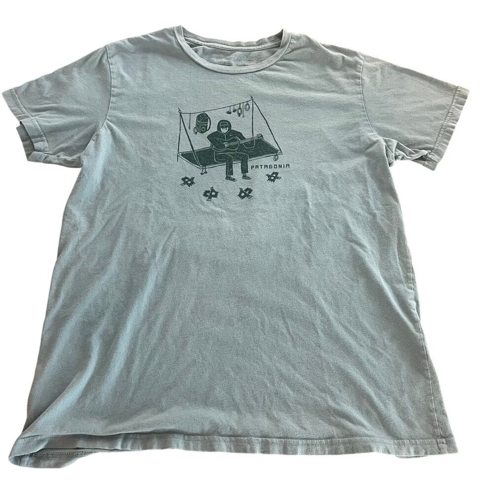 Patagonia Portaledge Concert Organic Short Sleeve Blue Green T-Shirt-Slim Large